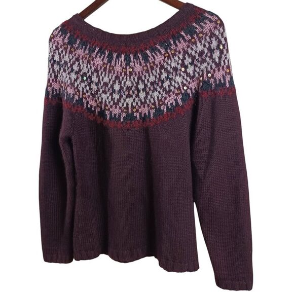 INC Nordic Fair Isle Angora Silk Purple Gold Sequin Women's Sweater Size Large - Picture 7 of 9